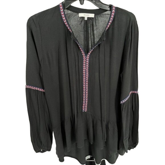 RO&DE Ladies Embroidered Tunic Size Small Black Long Sleeve Tie Neck - Picture 1 of 10